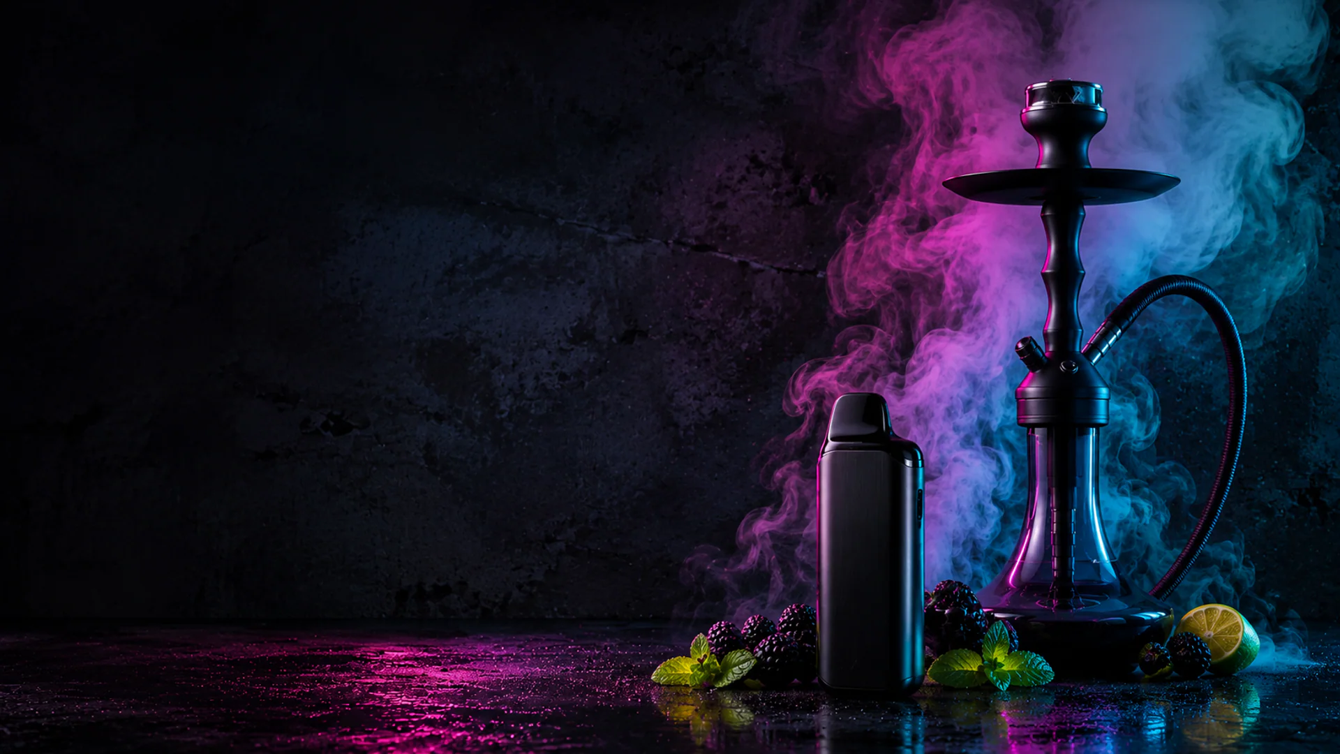 Urban inszeniertes Shisha- und Vape-Motiv in Pink und Cyan